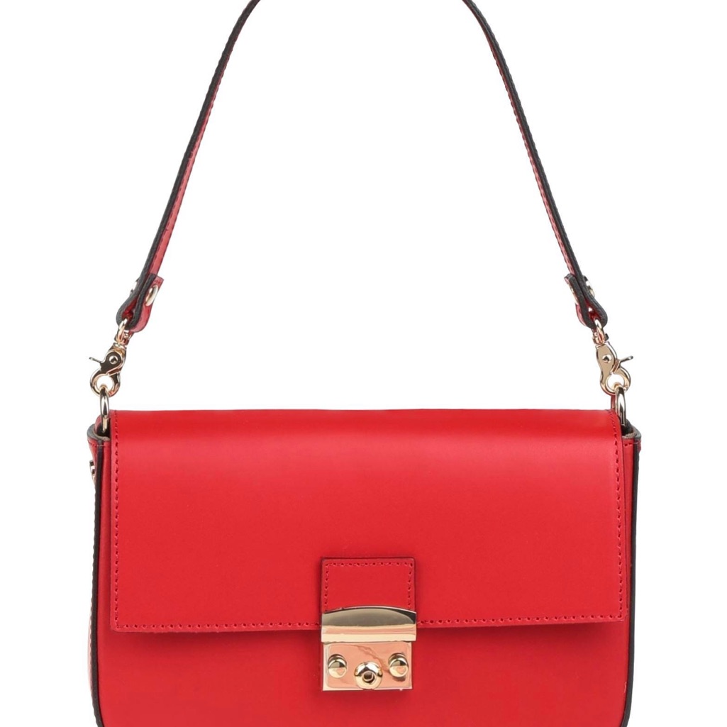 Chic Red Shoulder Bag With Gold Accents